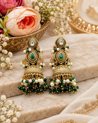 Antique Gold Finish Beaded Jhumka Earrings