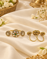 Floral Three-Finger Kundan Ring