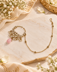 TRADITIONAL KUNDAN & DROP BEAD NOSE RING WITH HAIR CHAIN
