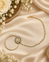 Floral Cabochon Nath with Beaded Pearl Chain