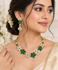 Vibrant Green & Clear Crystal Flower Jewellery Set