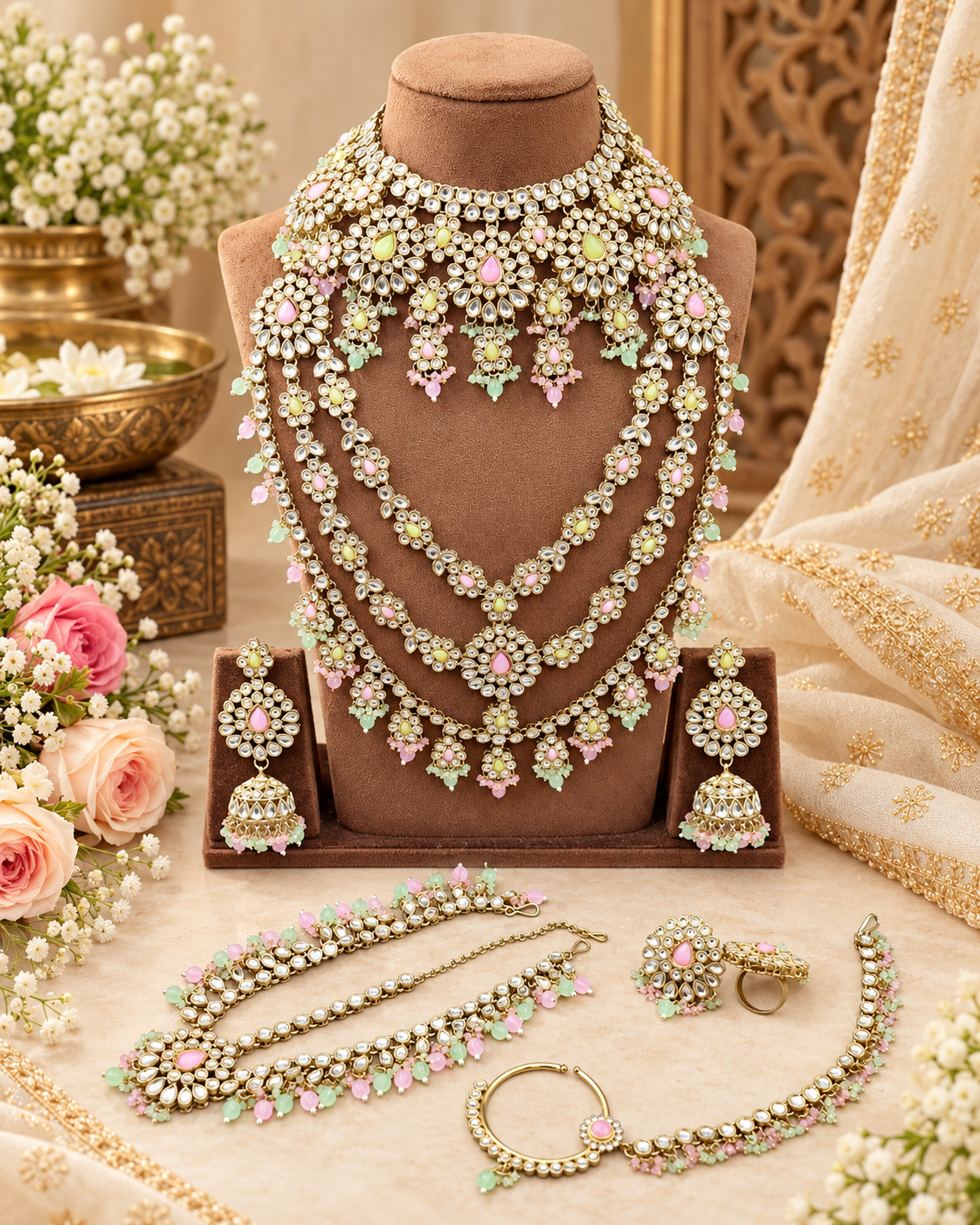 Royal Bridal Jewelry Set – Multi-Layered Haar & Choker Set