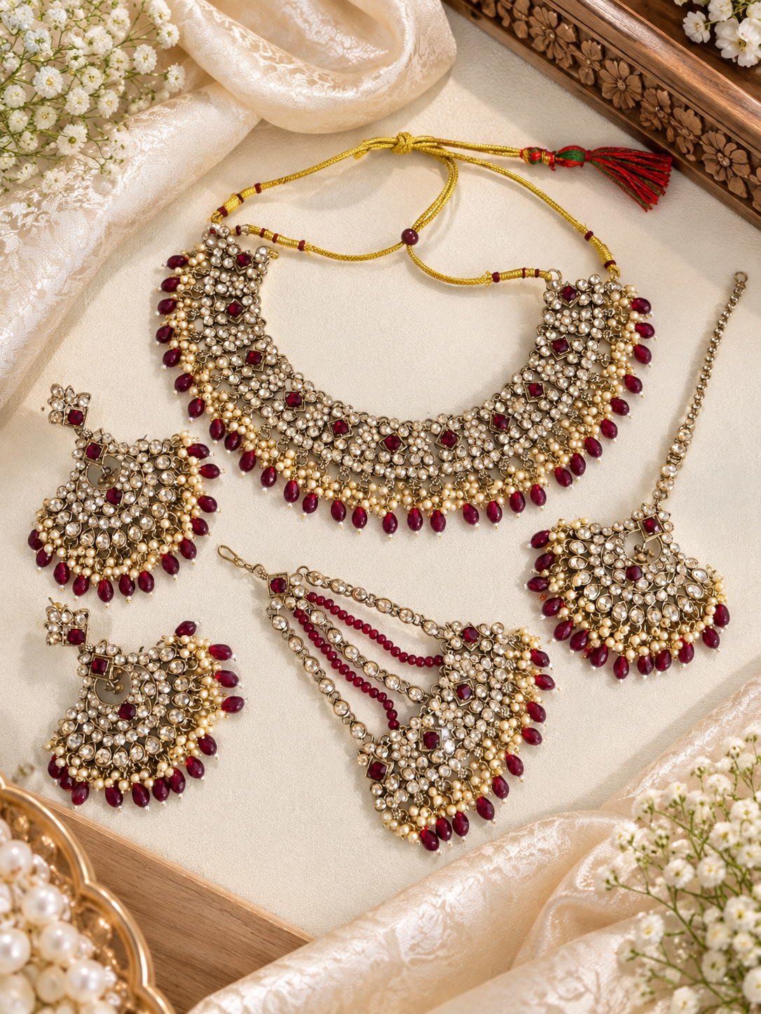 Bridal Collection Choker Necklace Set With Dangle Drop Earring For Woman