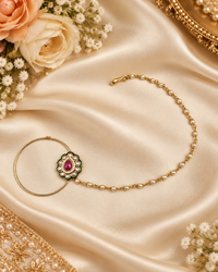 Floral Cabochon Nath with Beaded Pearl Chain