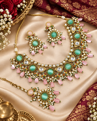 Traditional Gold-Tone Kundan Choker Set with Pearl Accents