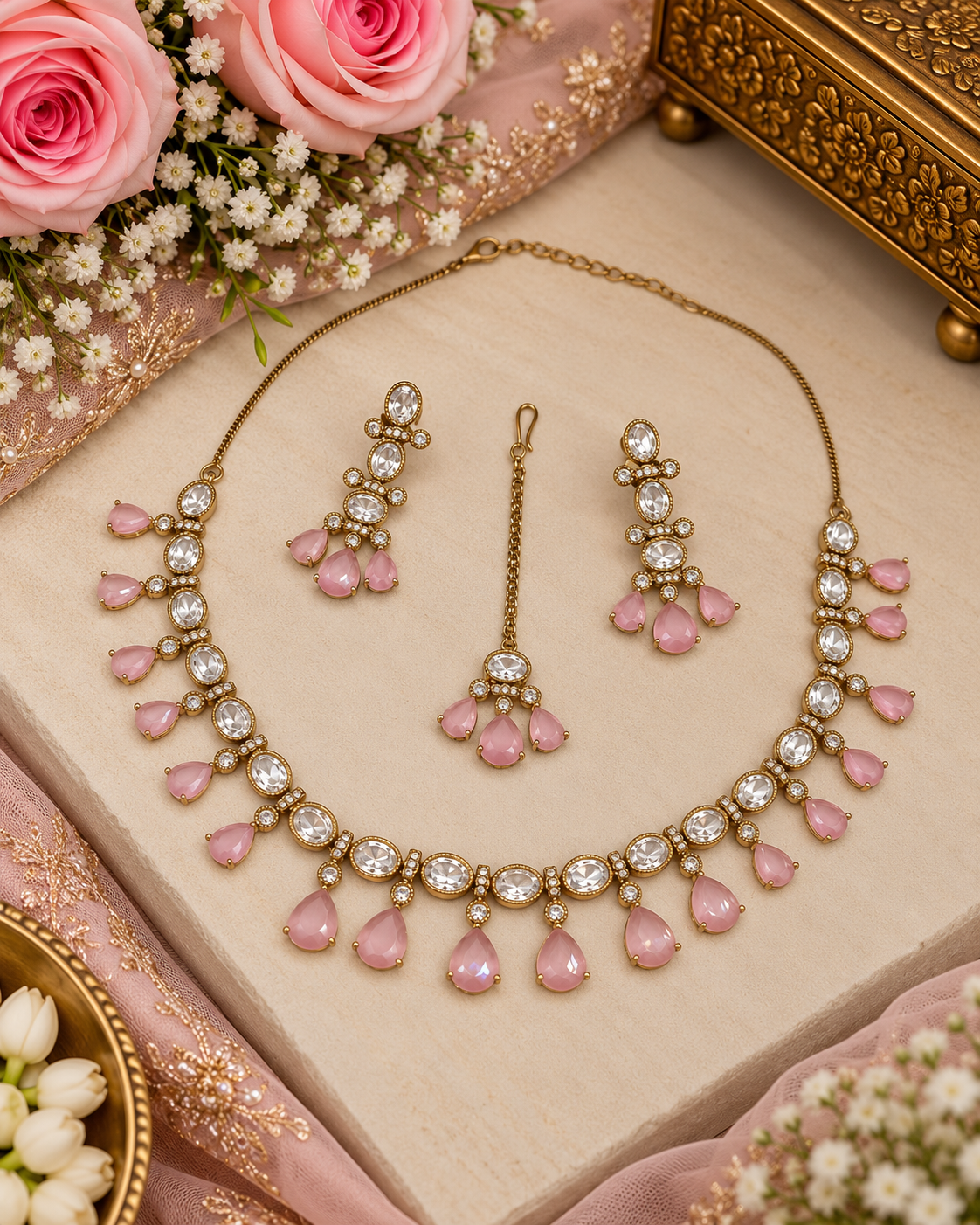 Sleek Heritage Kundan Droplet Necklace Set