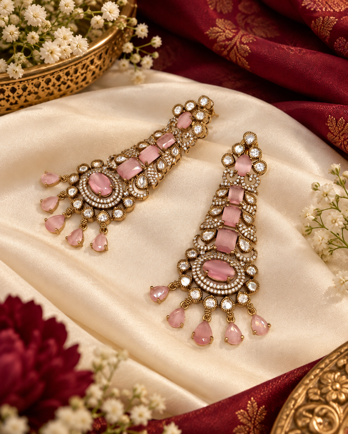 Kundan Long Linear Chandelier Earrings