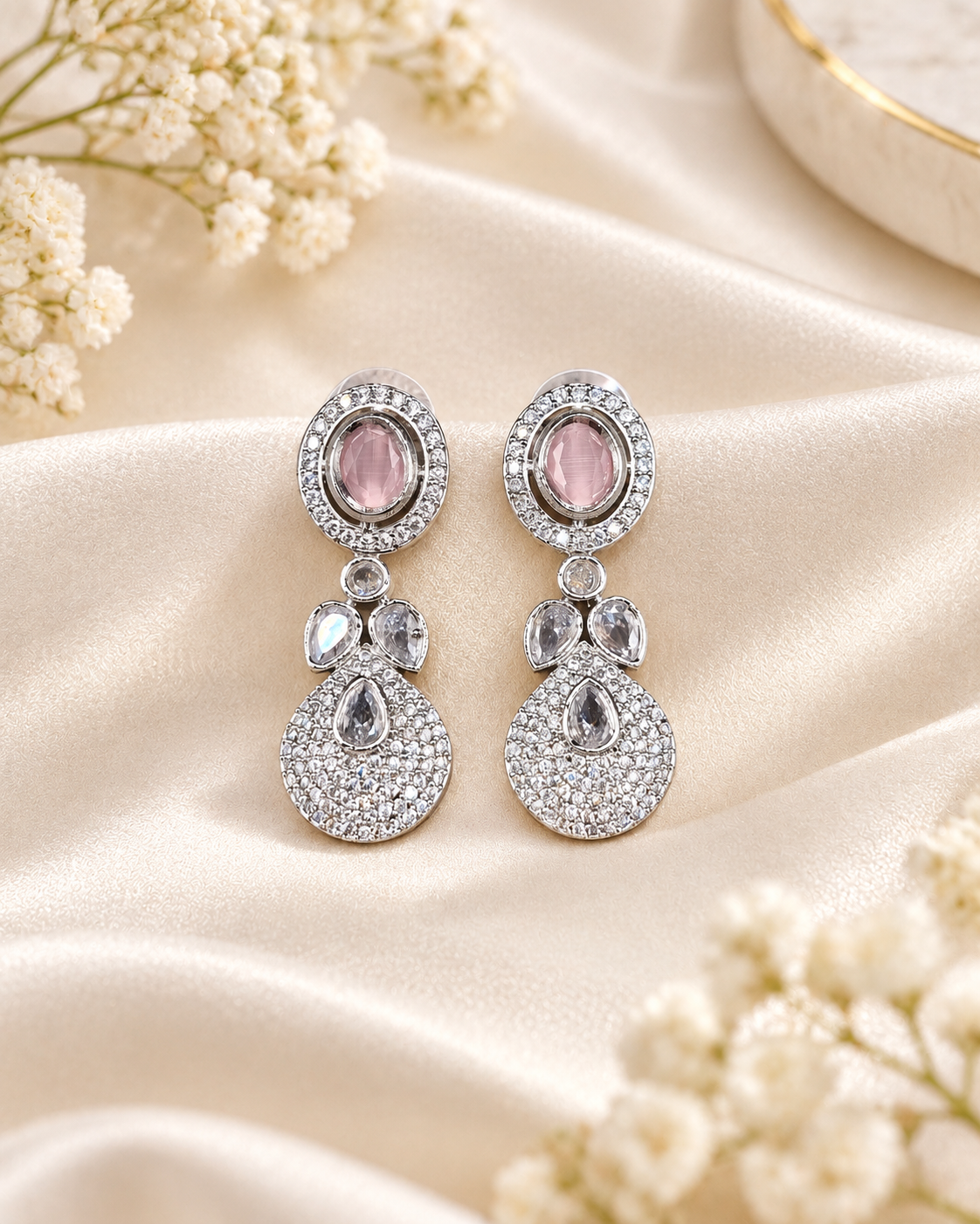 Pavé Teardrop American Diamond Drop Earrings