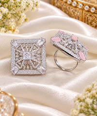 Sparkling Silver-Tone Square Party Ring