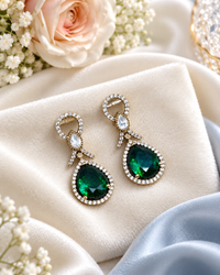 Elegant Teardrop Halo Drop Earrings with Pavé Ribbon Accents