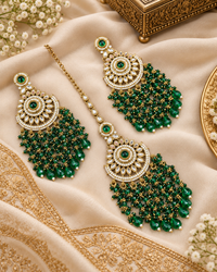 INTRICATE BEADED CHANDELIER EARRINGS & MAANGTIKKA SET