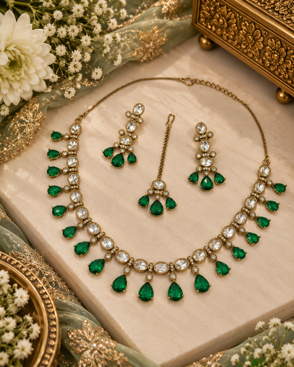 Sleek Heritage Kundan Droplet Necklace Set