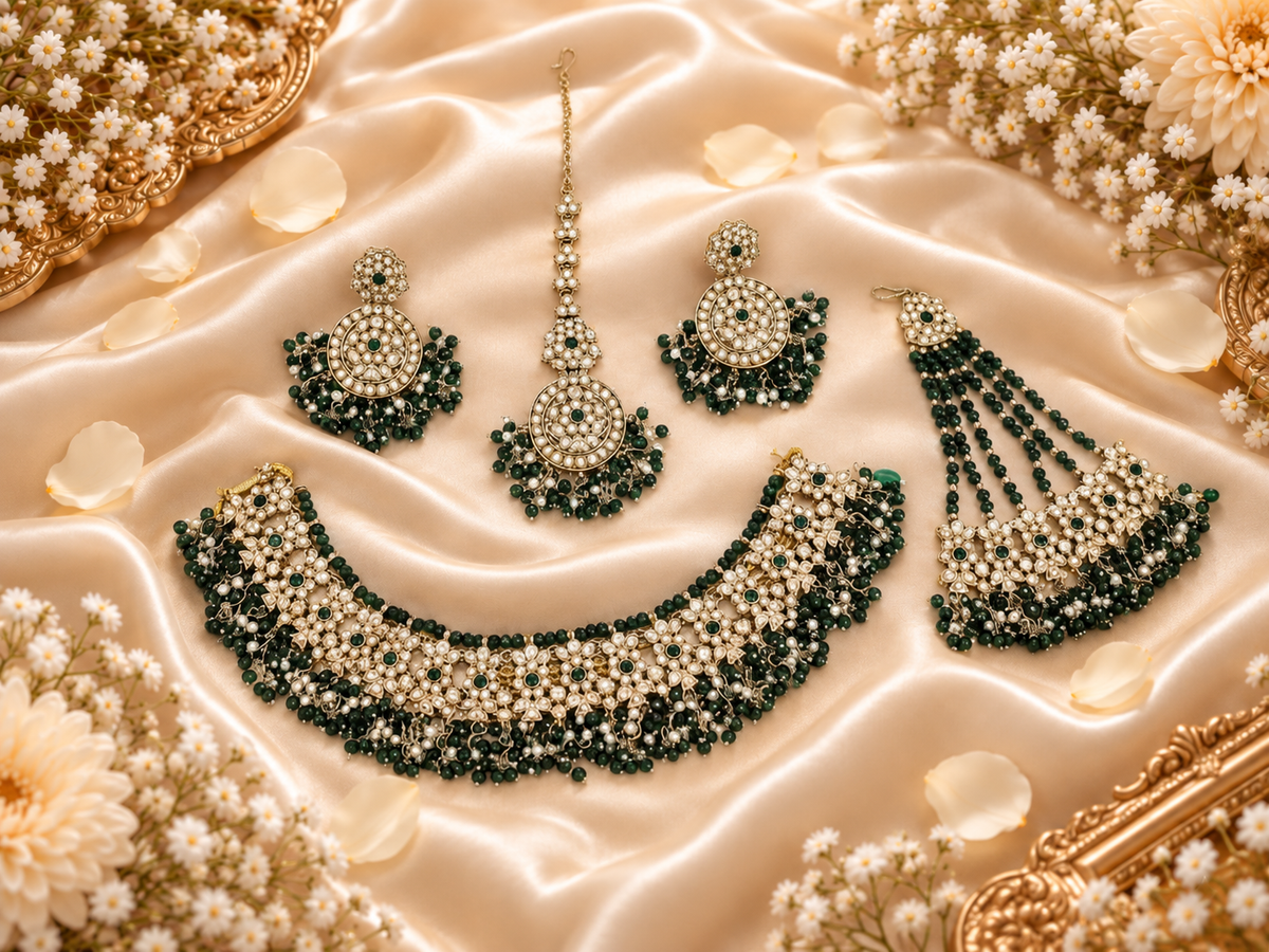 Deep Maroon Antique Gold Choker Set with Traditional Jhumar/Passa