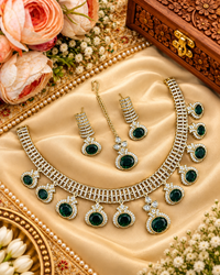 Modern Stone Choker Necklace Set with Matching Earrings & Maang Tikka