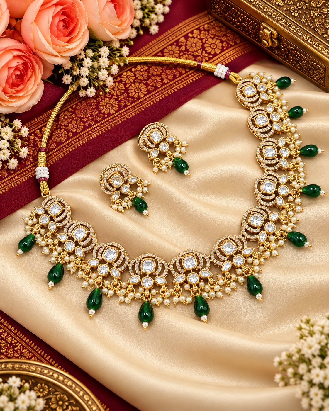 Kundan & Polki Choker Necklace Set with Matching Earrings