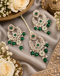 Intricate Stone-Studded Chandbali Earring & Maang Tikka Set