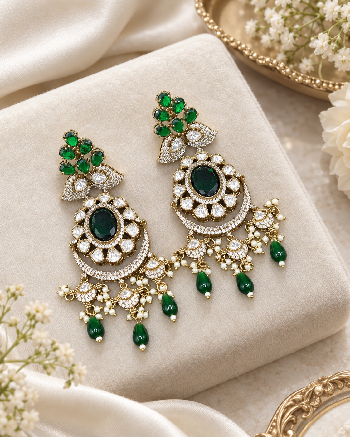 Intricate Stone-Studded Medallion Chandelier Earrings