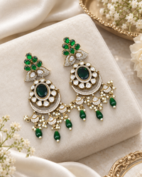 Intricate Stone-Studded Medallion Chandelier Earrings