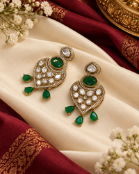 Heritage Heart Shield Kundan Earrings