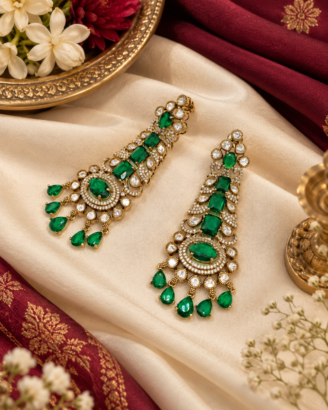 Kundan Long Linear Chandelier Earrings