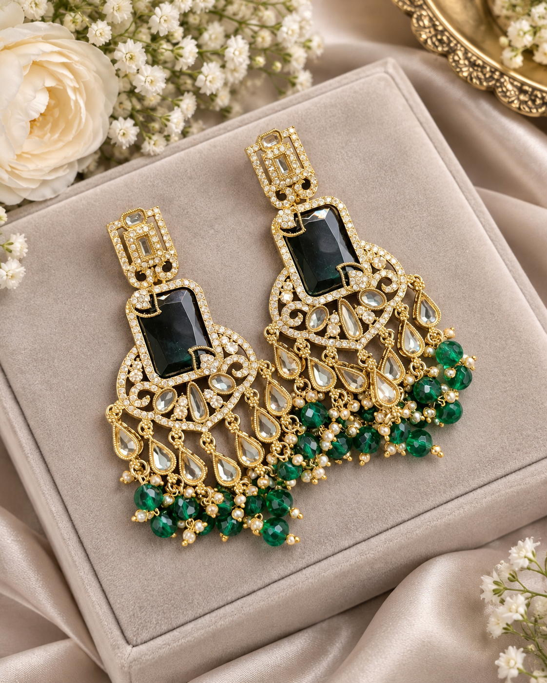 Pearl Fringe Statement Chandelier Earrings
