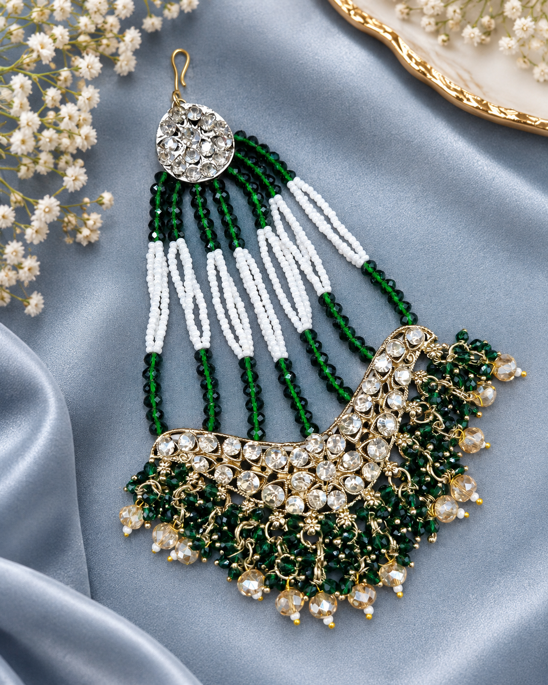 Chand Motif Crystal Jhoomar / Traditional Bridal Hair Tikka
