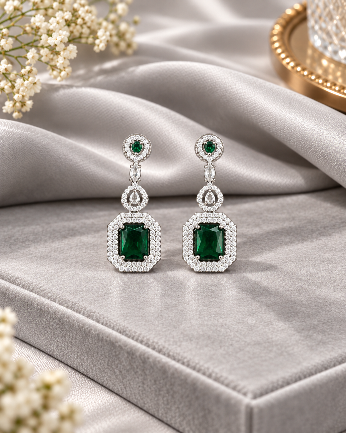 Silver Tone Tiered Halo Drops