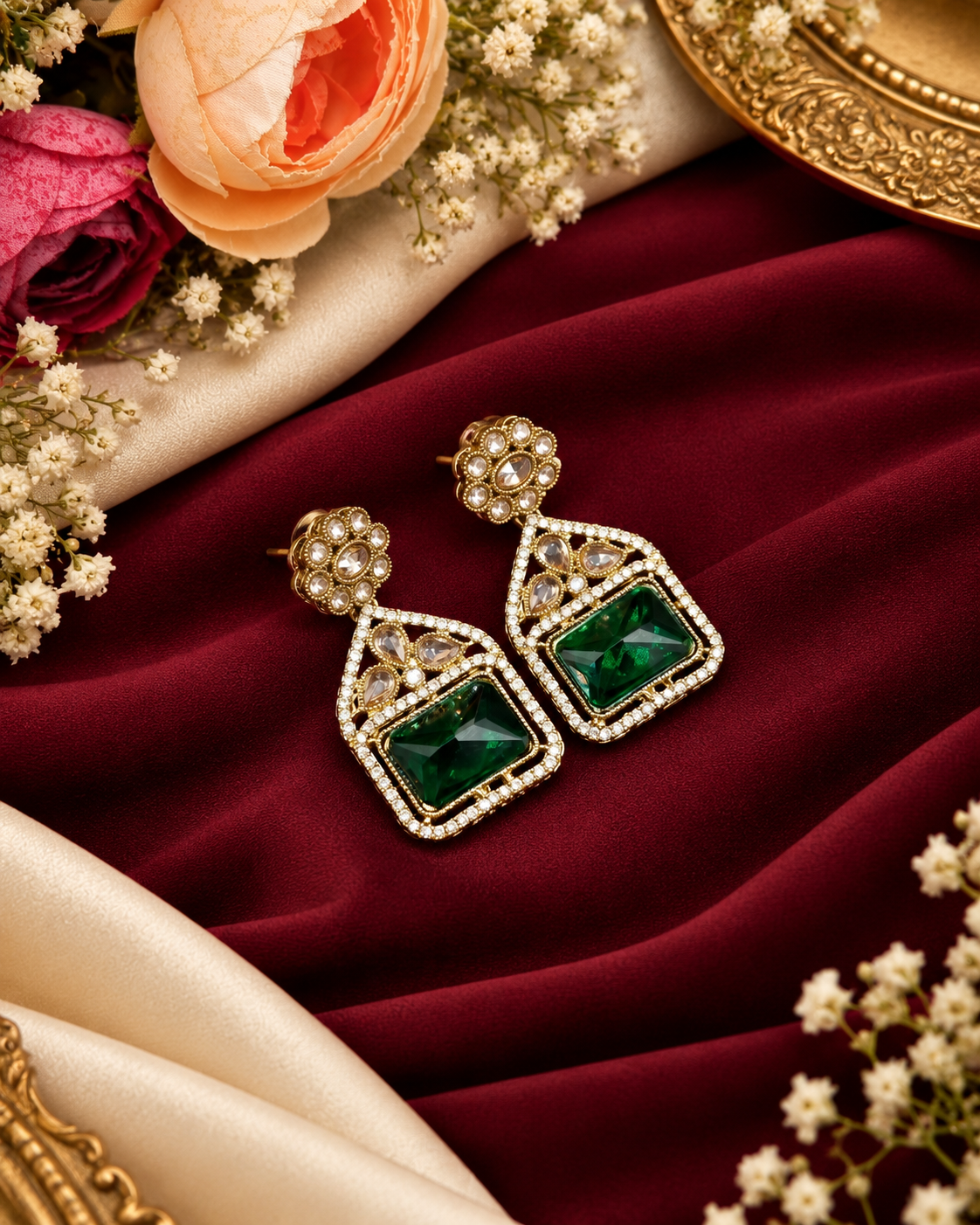 Geometric Crystal Statement Drop Earrings
