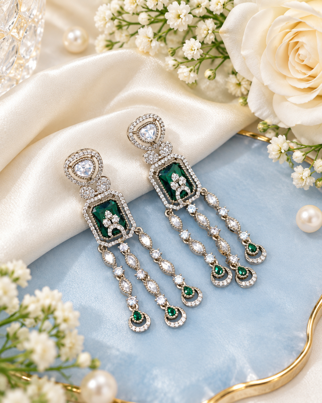 Geometric Rectangular Stone Chandelier Drop Earrings