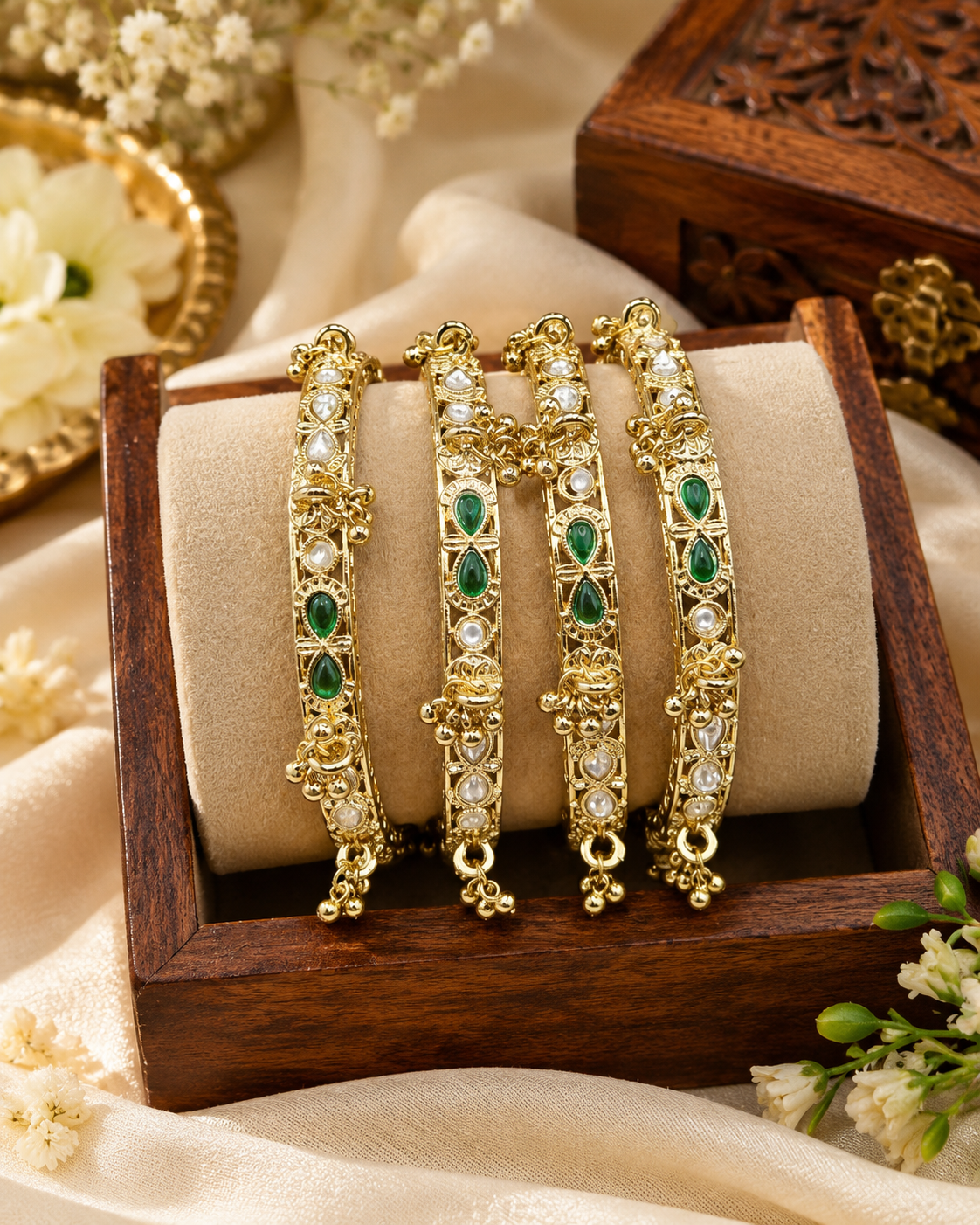 Ethnic Ghungroo Drop Choodiyan Set