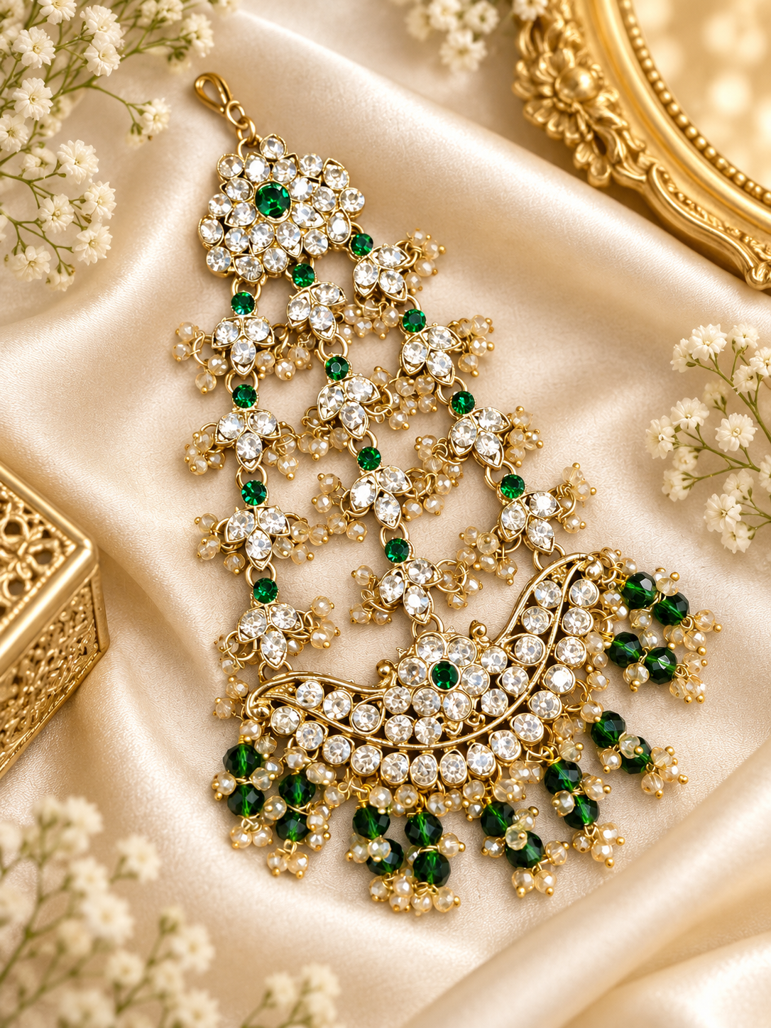 Handcrafted Rhinestone Multi-Tier Jhumar / Bridal Side Hair Accessory