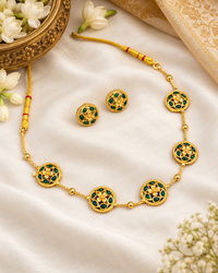 Gold-Tone Floral Medallion Necklace & Stud Earrings Set