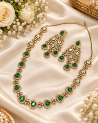 Delicate Heritage Kundan Necklace and Chandelier Earring Set