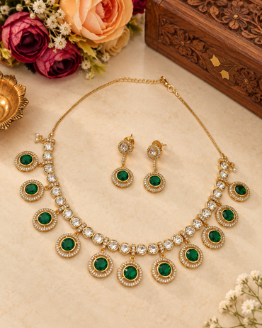Minimalist Circular Kundan Necklace Set