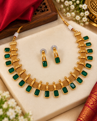 Gold Mesh Work Temple Necklace with Ruby Accents