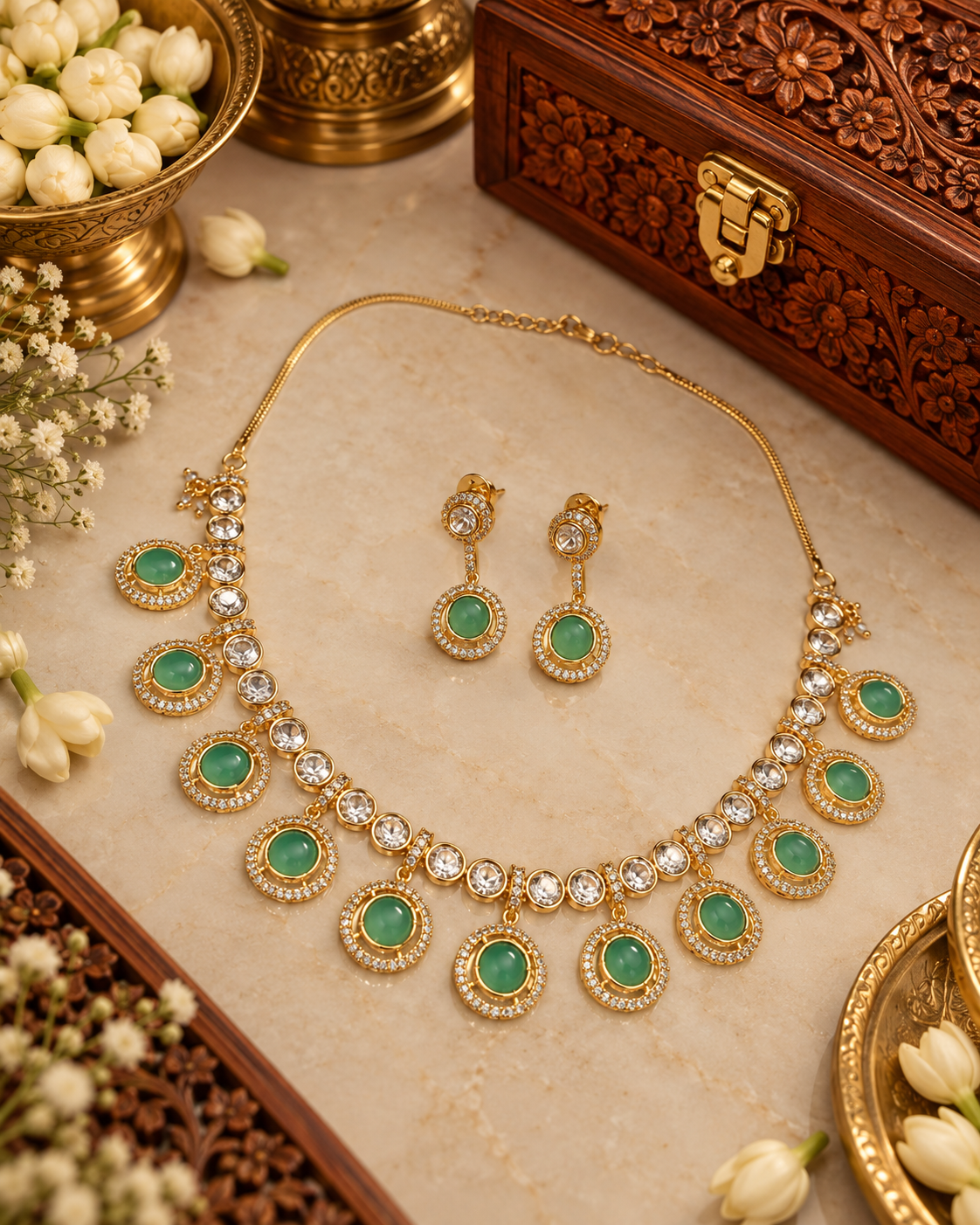 Minimalist Circular Kundan Necklace Set