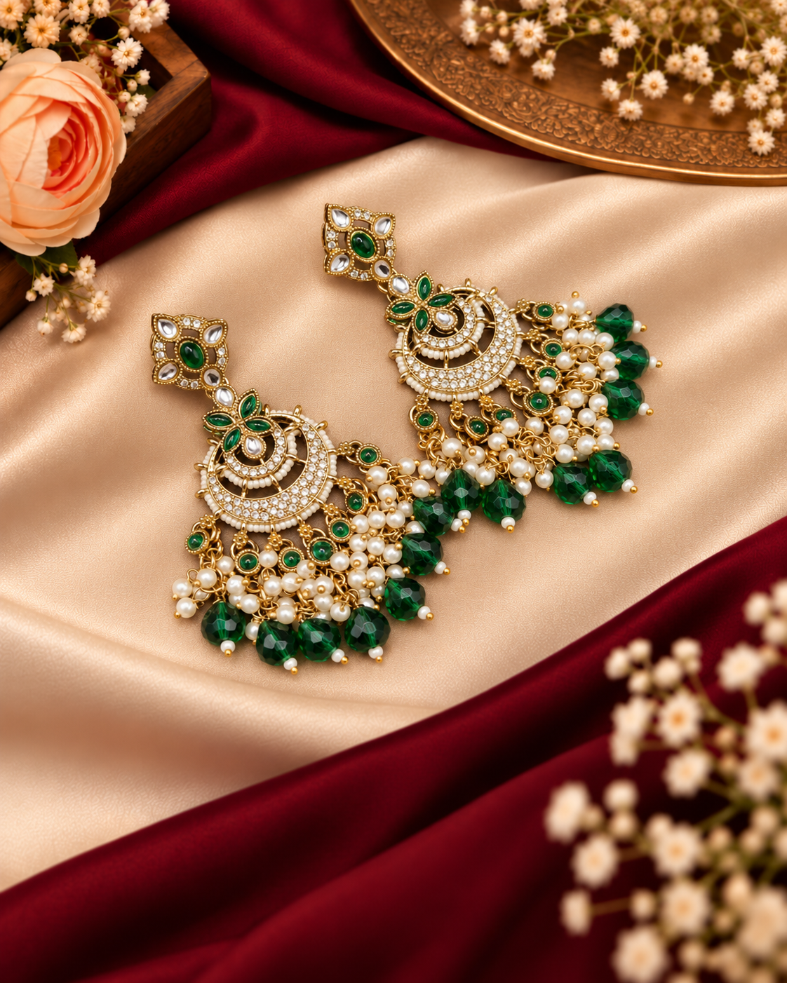 Regal Crescent Earrings with Pearl Drops