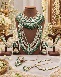 Complete Bridal Kundan Jewelry Set with Choker, Rani Haar, Matha Patti & Accessories