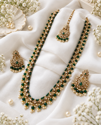 Champagne Stone & Pearl Beaded Long Necklace Set