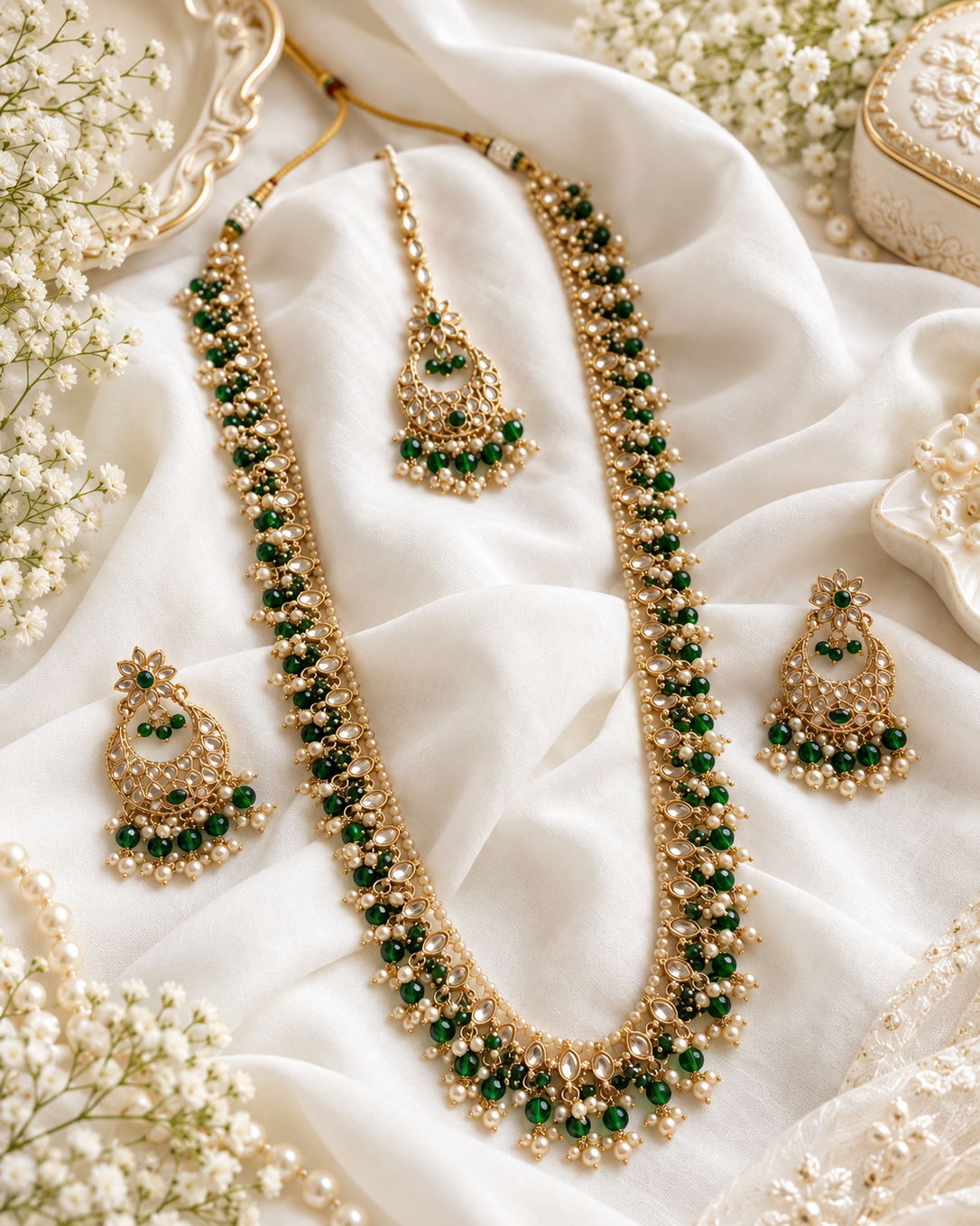 Traditional Green Beaded Long Necklace