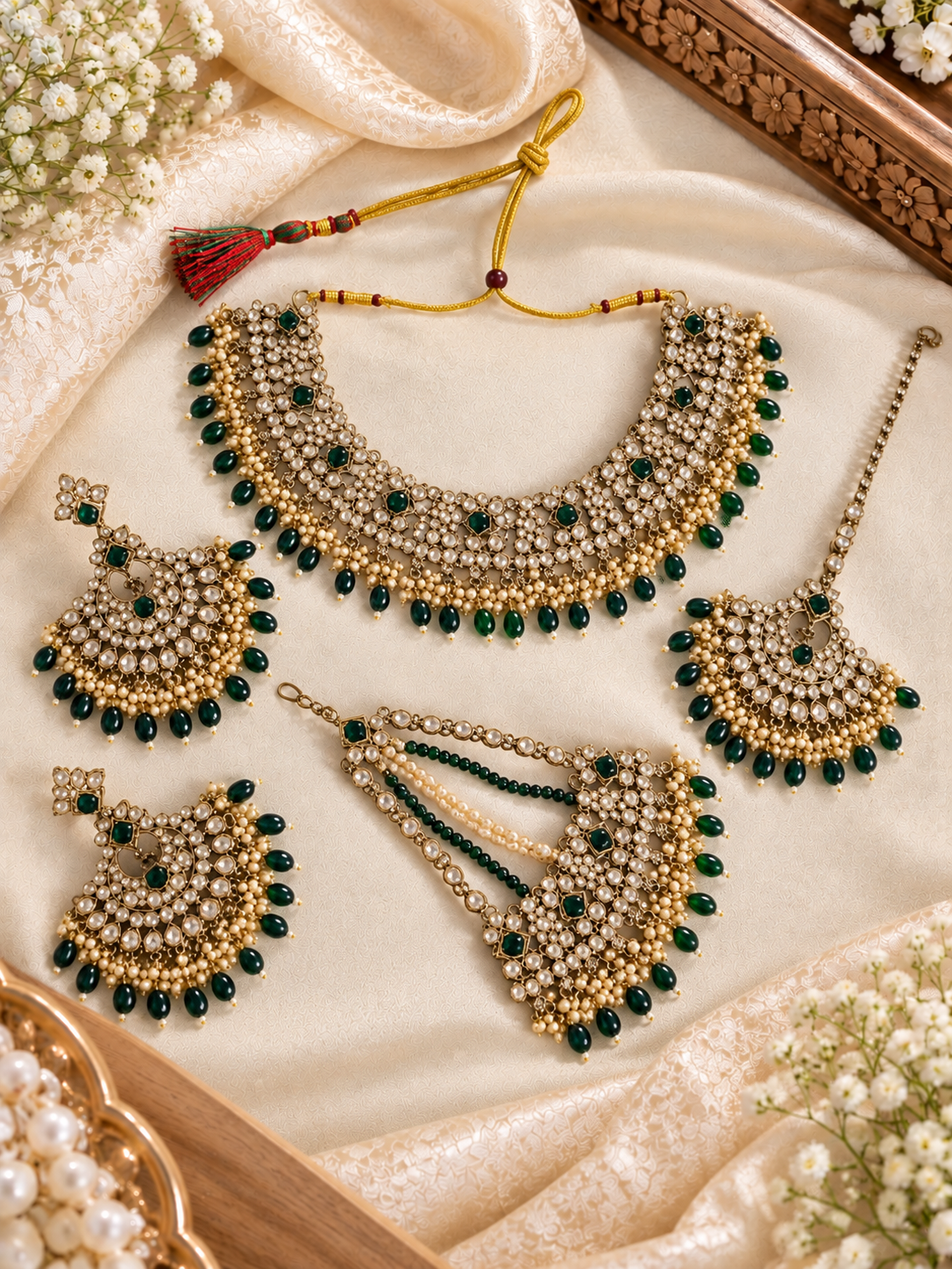 Bridal Collection Choker Necklace Set With Dangle Drop Earring For Woman