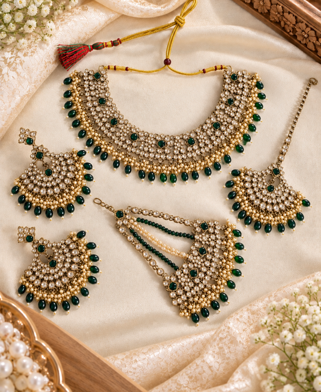 Bridal Collection Choker Necklace Set With Dangle Drop Earring For Woman