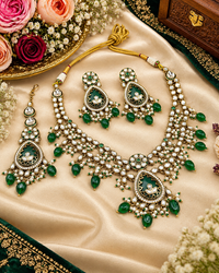 Handcrafted Kundan Layered Necklace Set with Earrings & Maangtikka