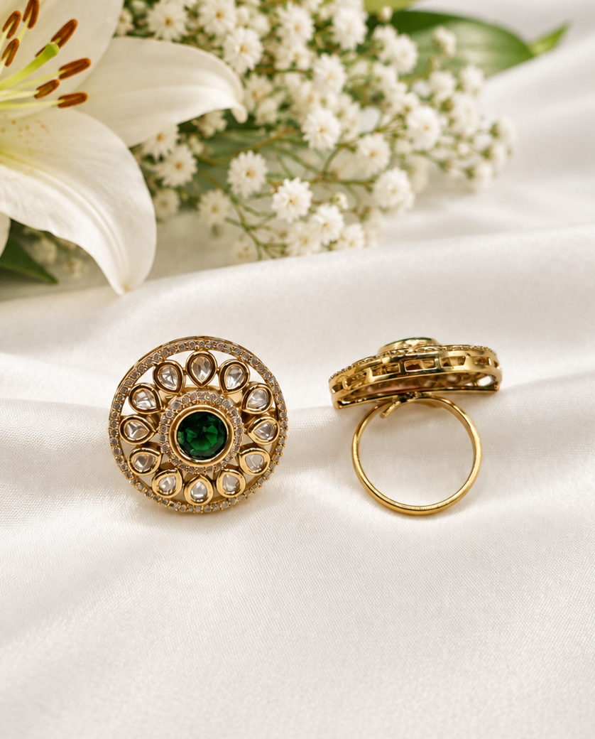 Floral Medallion Kundan Ring