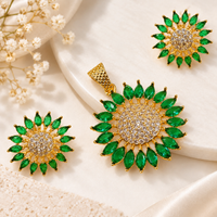 AD Gold Plated Floral Pendant Set & Matching Earrings For Woman