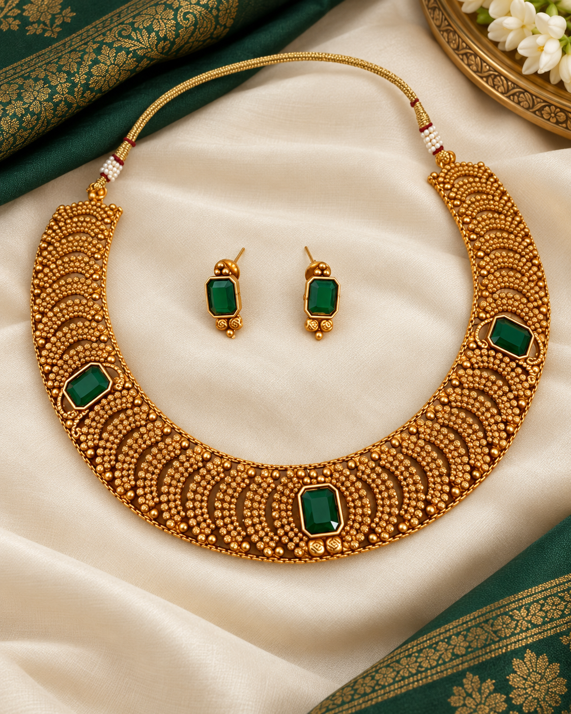 Matte Gold Broad Hasli Choker with Emerald-Cut Stones