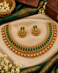South Indian Matte Gold Multi-Color Choker Set