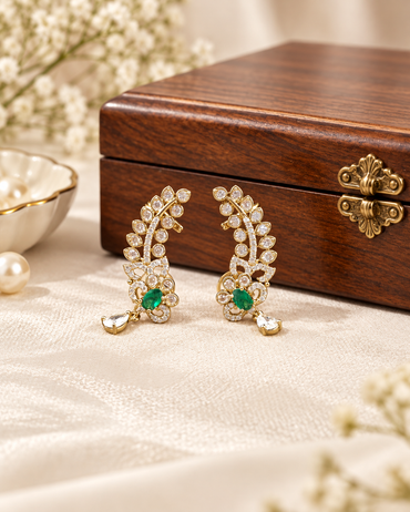 Leaf Ear Climber Earrings Gold Tone Feather Crawler Studs