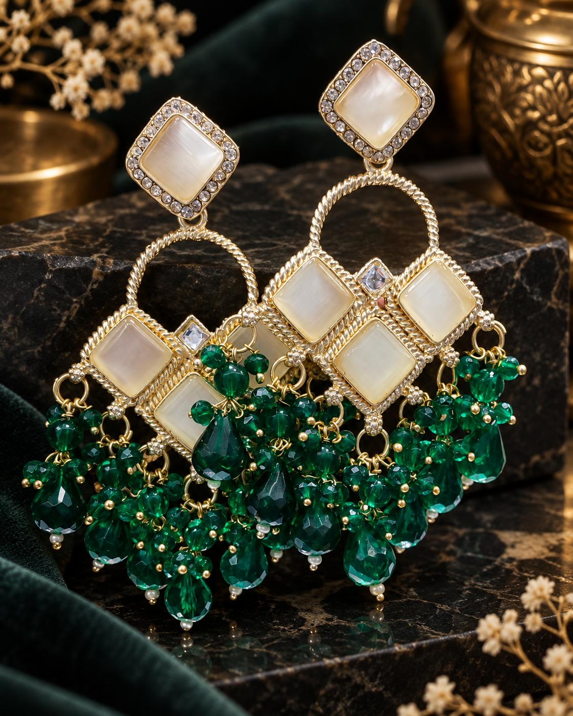 Square Stone Earrings Gold Plated Geometric Drop Dangles