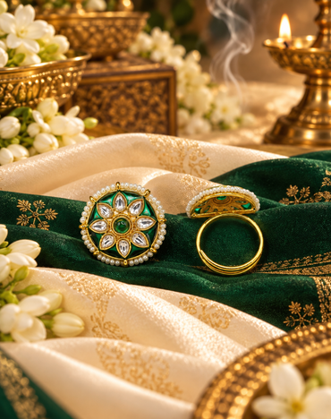 Floral Starburst Meenakari Ring with Pearl Border